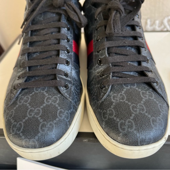 Gucci Ace Web Detail GG Supreme High top Sneakers US10 - Picture 5 of 14